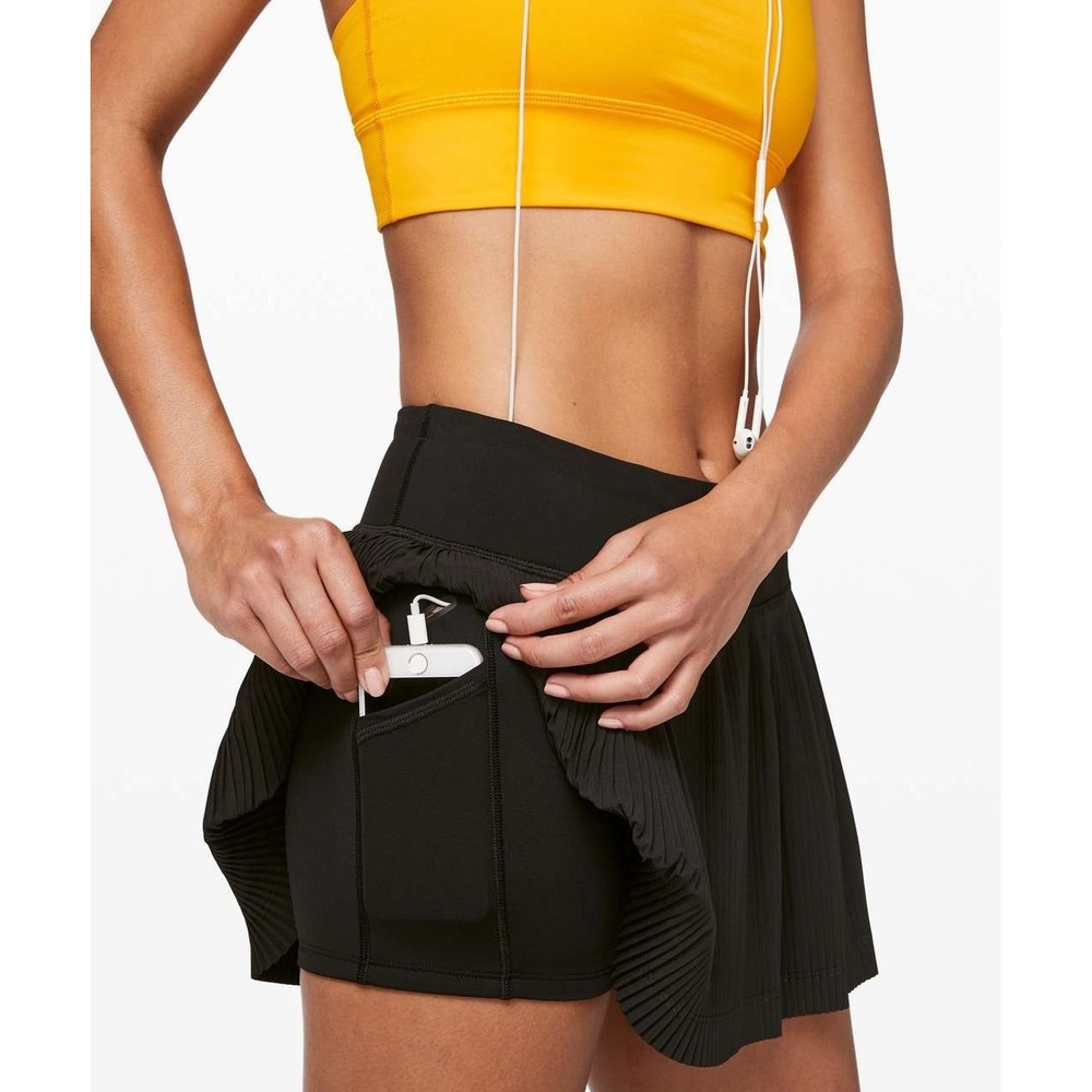 Lululemon Pleat To Street Skirt III Skort Shorts Black Size 4 Tennis Pickleball - Picture 10 of 16
